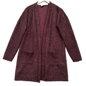 Women Sz XL Plum Purple Sparkly Soft Open Cardigan Pockets Whimsy Goth Cozy